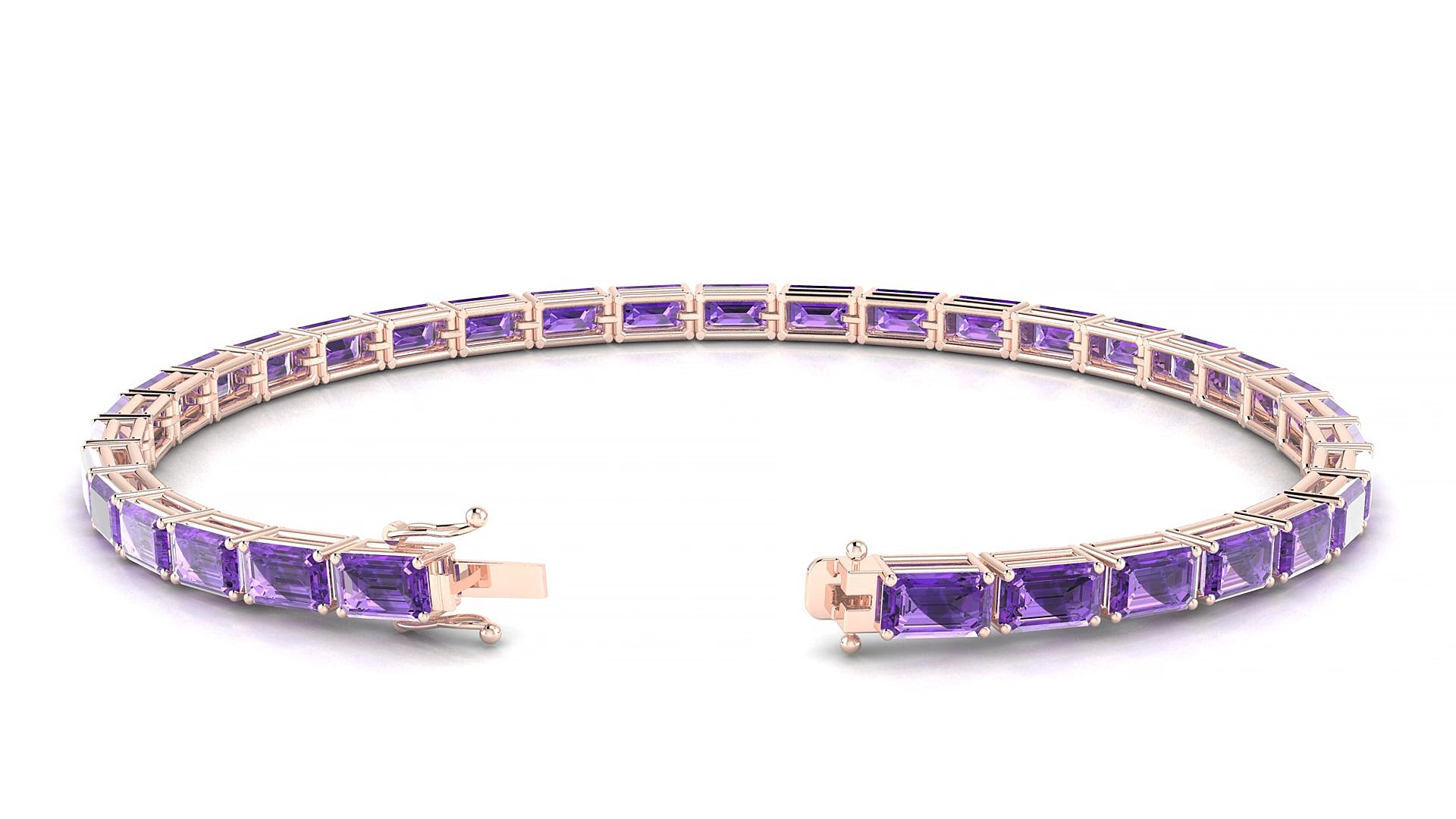 Muzo | 18k Rose Gold 5 x 3 mm Emerald Natural Amethyst 17 cm Tennis Bracelet