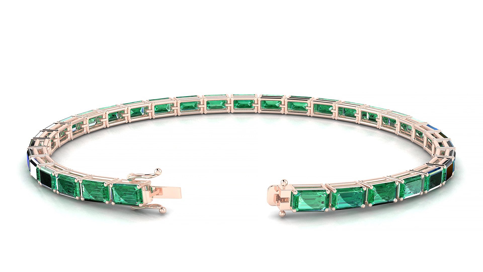 Muzo | 18k Rose Gold 5 x 3 mm Emerald Natural Emerald 19 cm Tennis Bracelet
