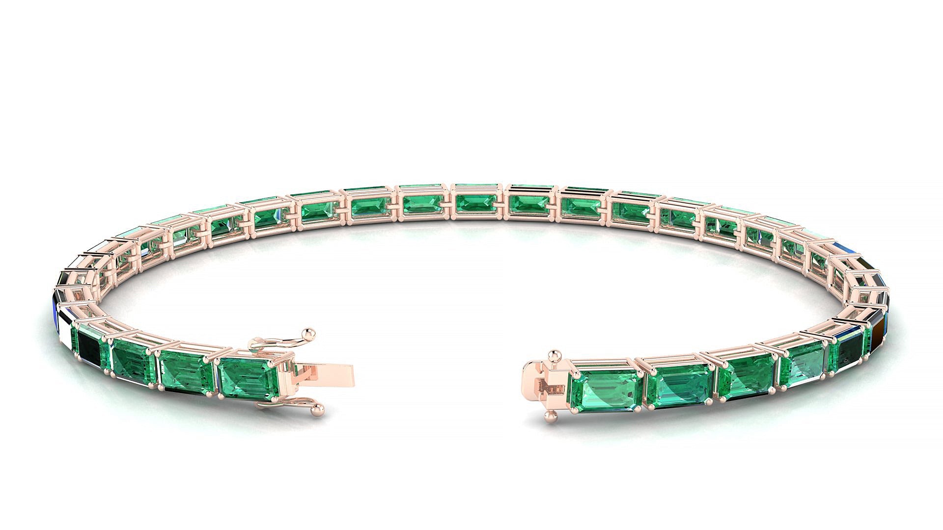Muzo | 18k Rose Gold 5 x 3 mm Emerald Natural Emerald Tennis Bracelet