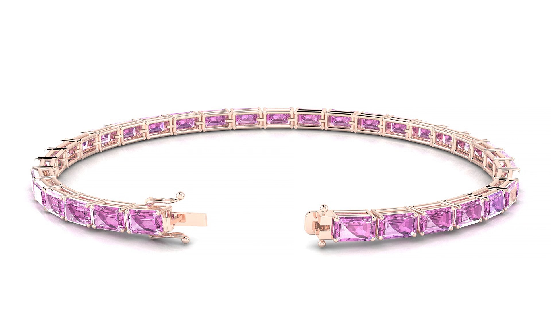 Muzo | 18k Rose Gold 5 x 3 mm Emerald Natural Pink Sapphire 19 cm Tennis Bracelet