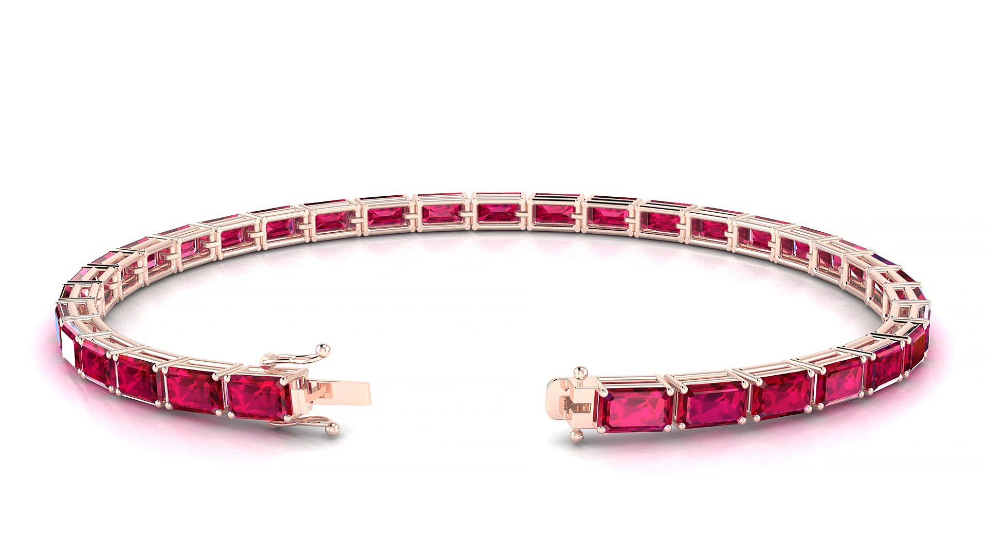 Muzo | 18k Rose Gold 5 x 3 mm Emerald Natural Ruby 20 cm Tennis Bracelet