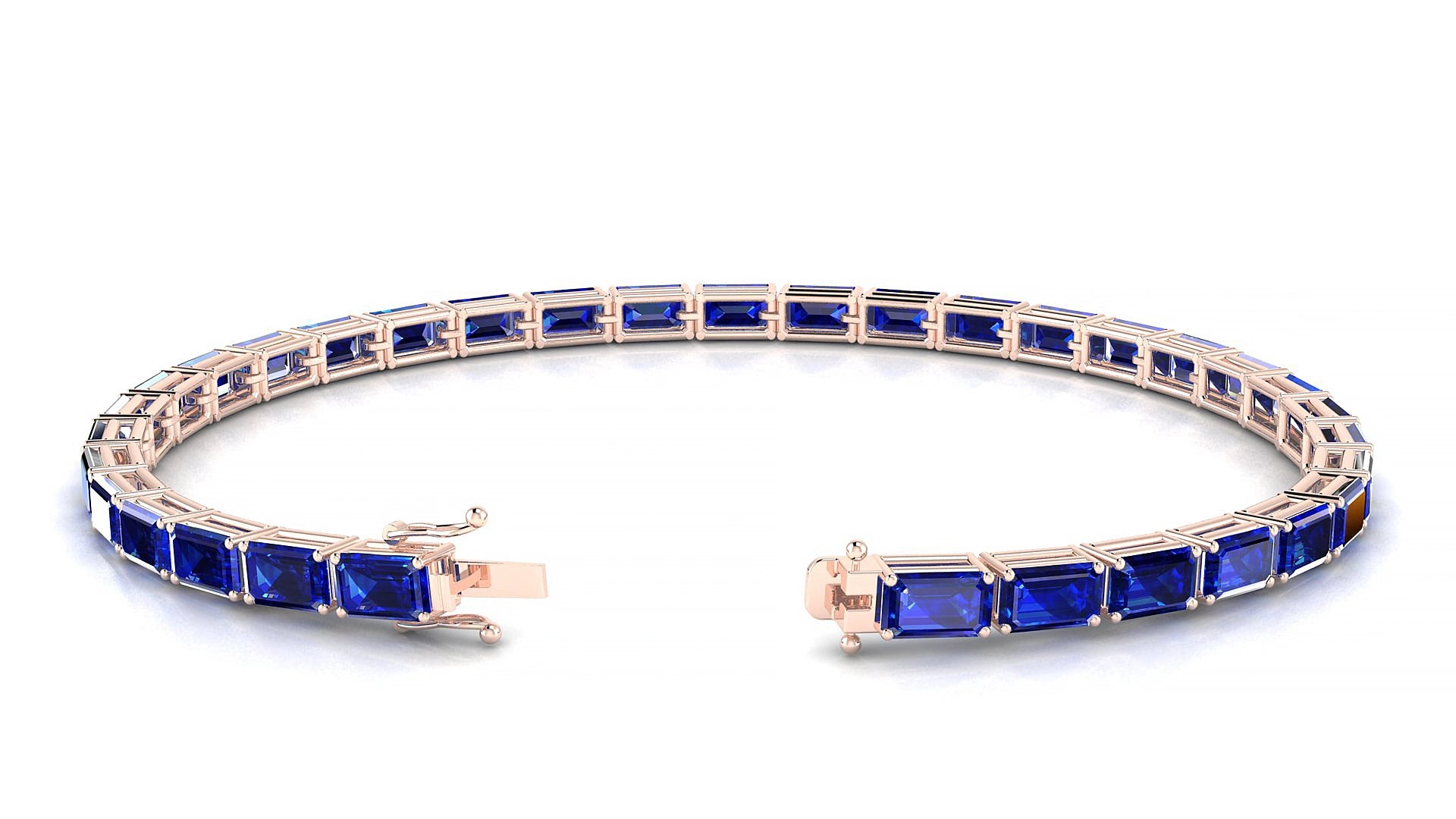 Muzo | 18k Rose Gold 5 x 3 mm Emerald Natural Sapphire 17 cm Tennis Bracelet