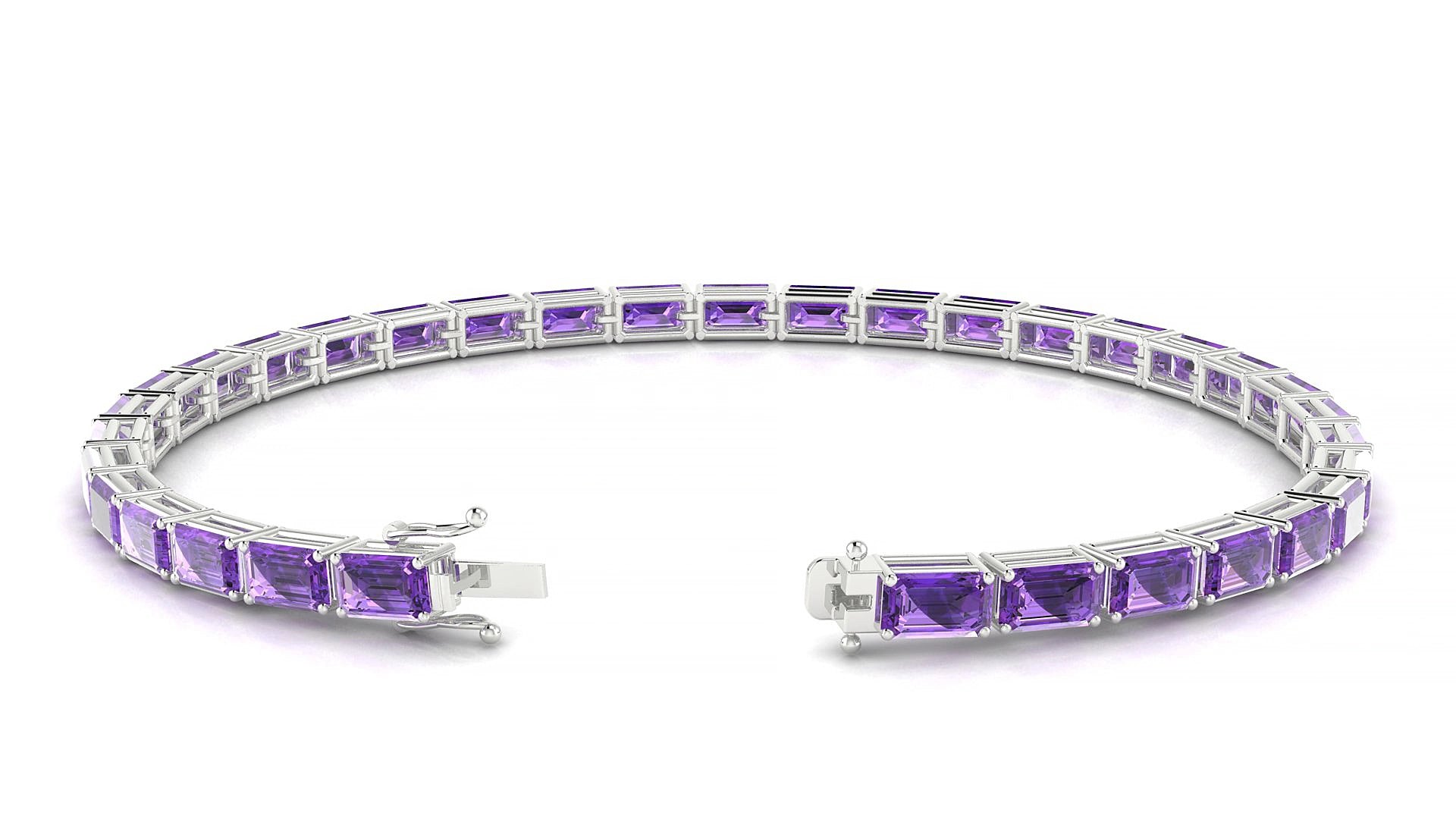 Muzo | 18k White Gold 5 x 3 mm Emerald Natural Amethyst 17 cm Tennis Bracelet