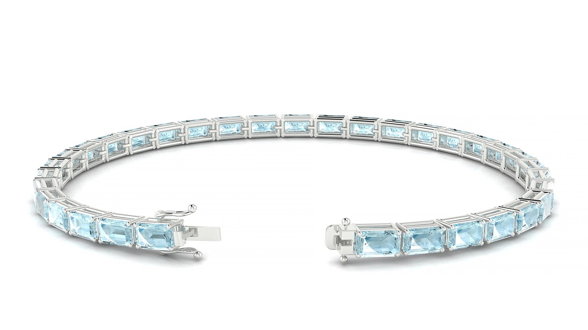 Muzo | 18k White Gold 5 x 3 mm Emerald Natural Aquamarine 18 cm Tennis Bracelet