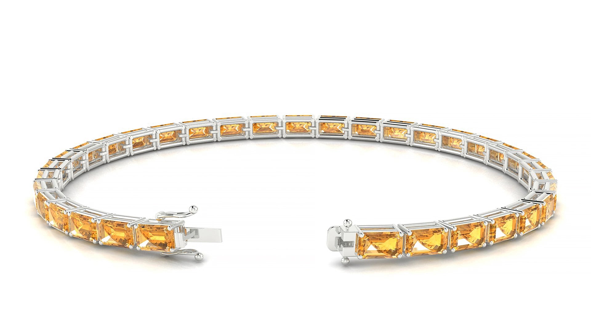 Muzo | 18k White Gold 5 x 3 mm Emerald Natural Citrine 16 cm Tennis Bracelet