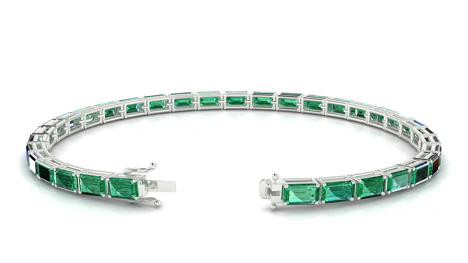 Muzo | 18k White Gold 5 x 3 mm Emerald Natural Emerald 17 cm Tennis Bracelet