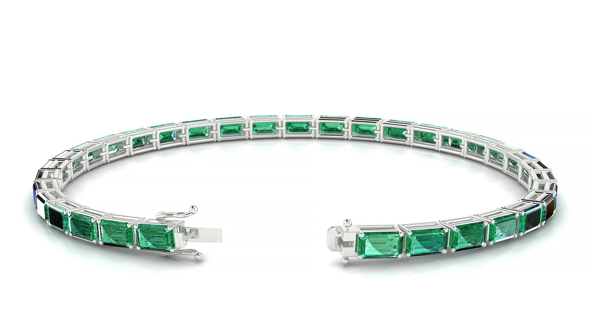 Muzo | 18k White Gold 5 x 3 mm Emerald Natural Emerald Tennis Bracelet