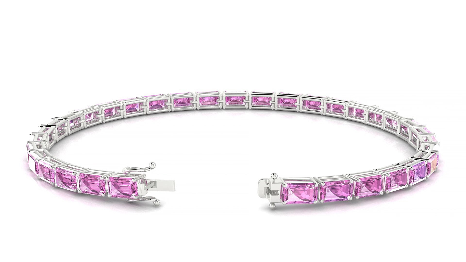 Muzo | 18k White Gold 5 x 3 mm Emerald Natural Pink Sapphire 15 cm Tennis Bracelet