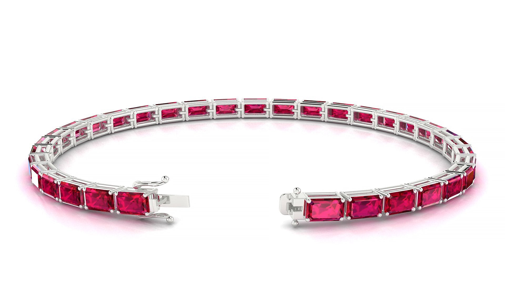 Muzo | 18k White Gold 5 x 3 mm Emerald Natural Ruby Tennis Bracelet