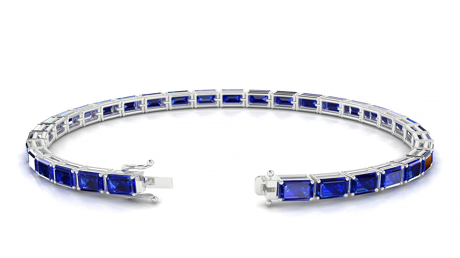 Muzo | 18k White Gold 5 x 3 mm Emerald Natural Sapphire 20 cm Tennis Bracelet