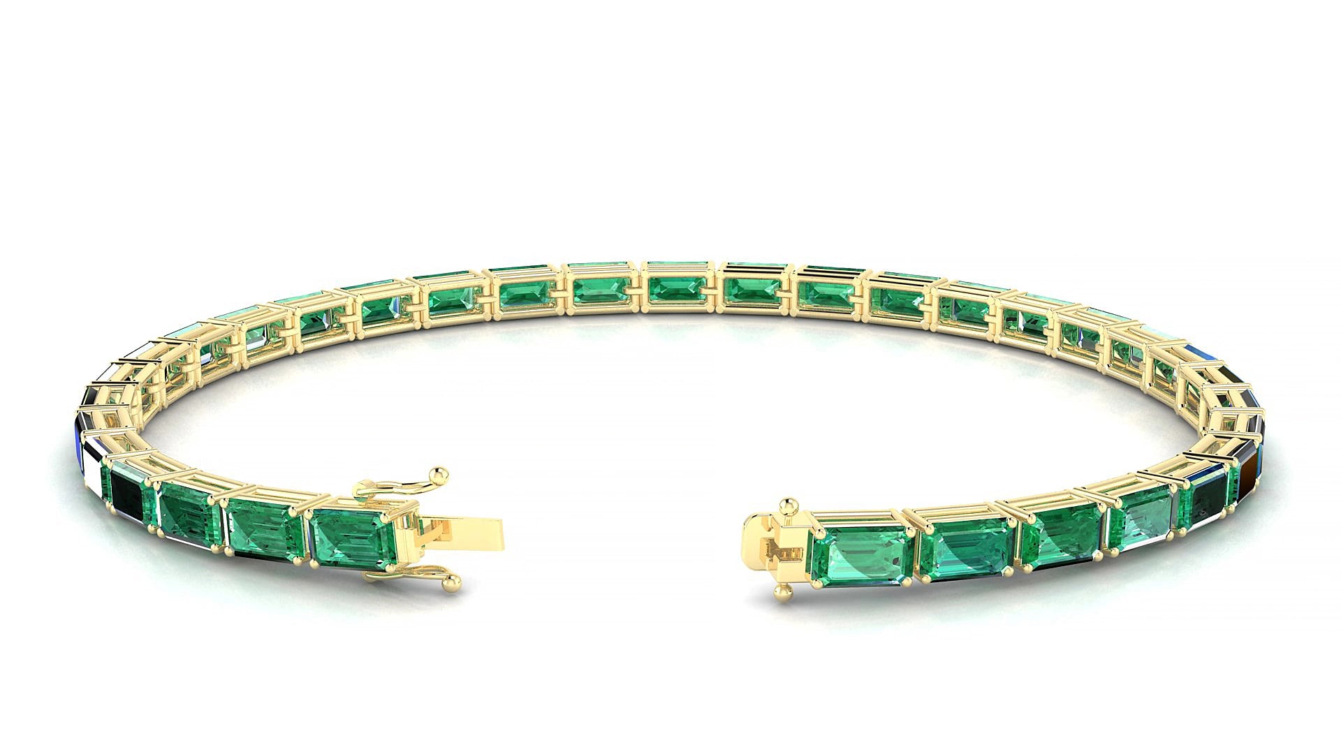 Muzo | 18k Yellow Gold 5 x 3 mm Emerald Natural Emerald 15 cm Tennis Bracelet