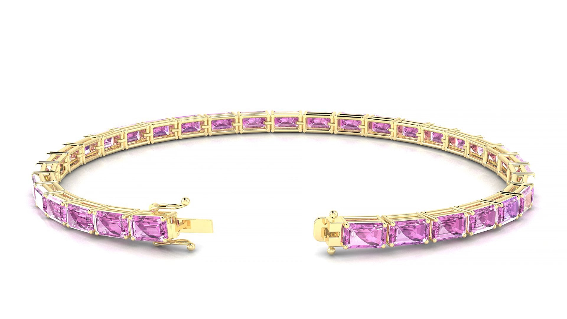 Muzo | 18k Yellow Gold 5 x 3 mm Emerald Natural Pink Sapphire 20 cm Tennis Bracelet