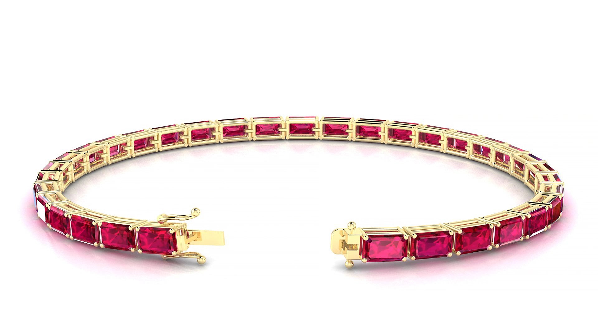 Muzo | 18k Yellow Gold 5 x 3 mm Emerald Natural Ruby 19 cm Tennis Bracelet