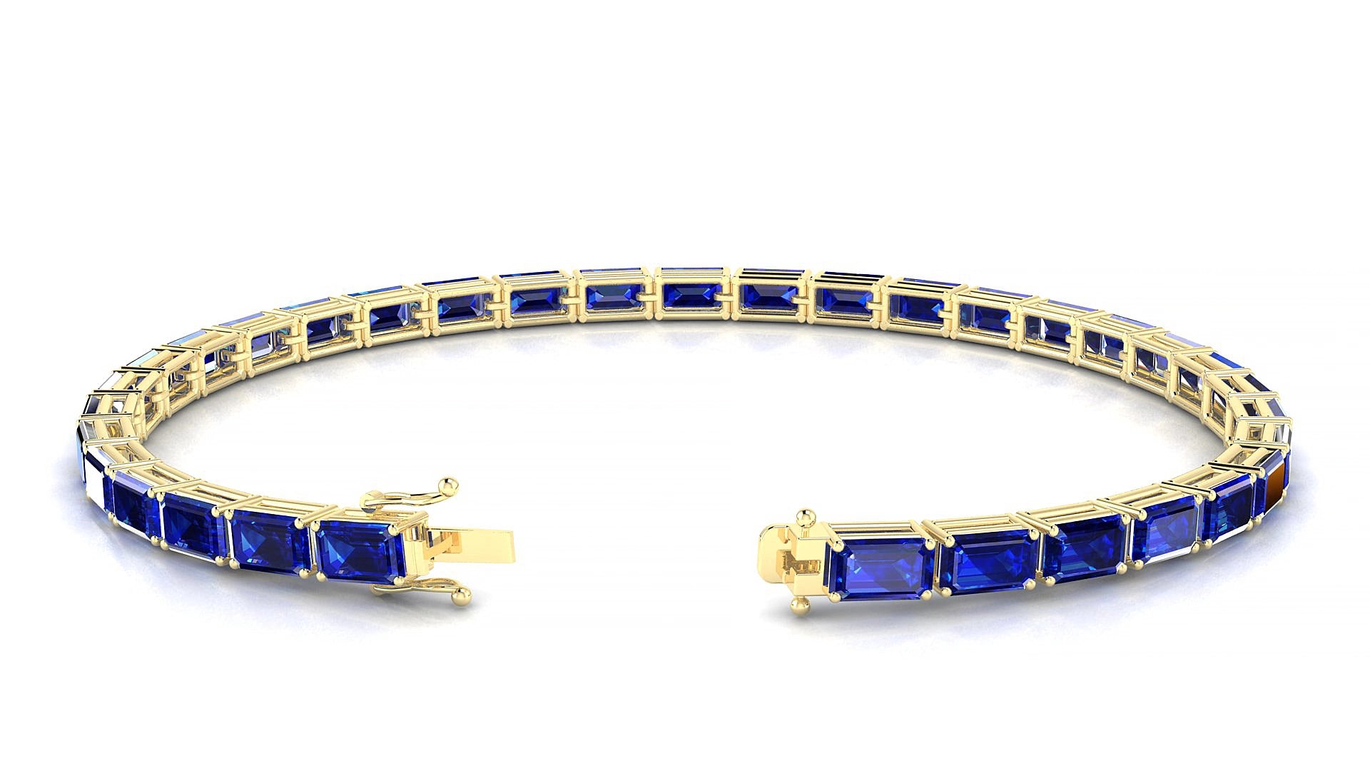 Muzo | 18k Yellow Gold 5 x 3 mm Emerald Natural Sapphire 17 cm Tennis Bracelet