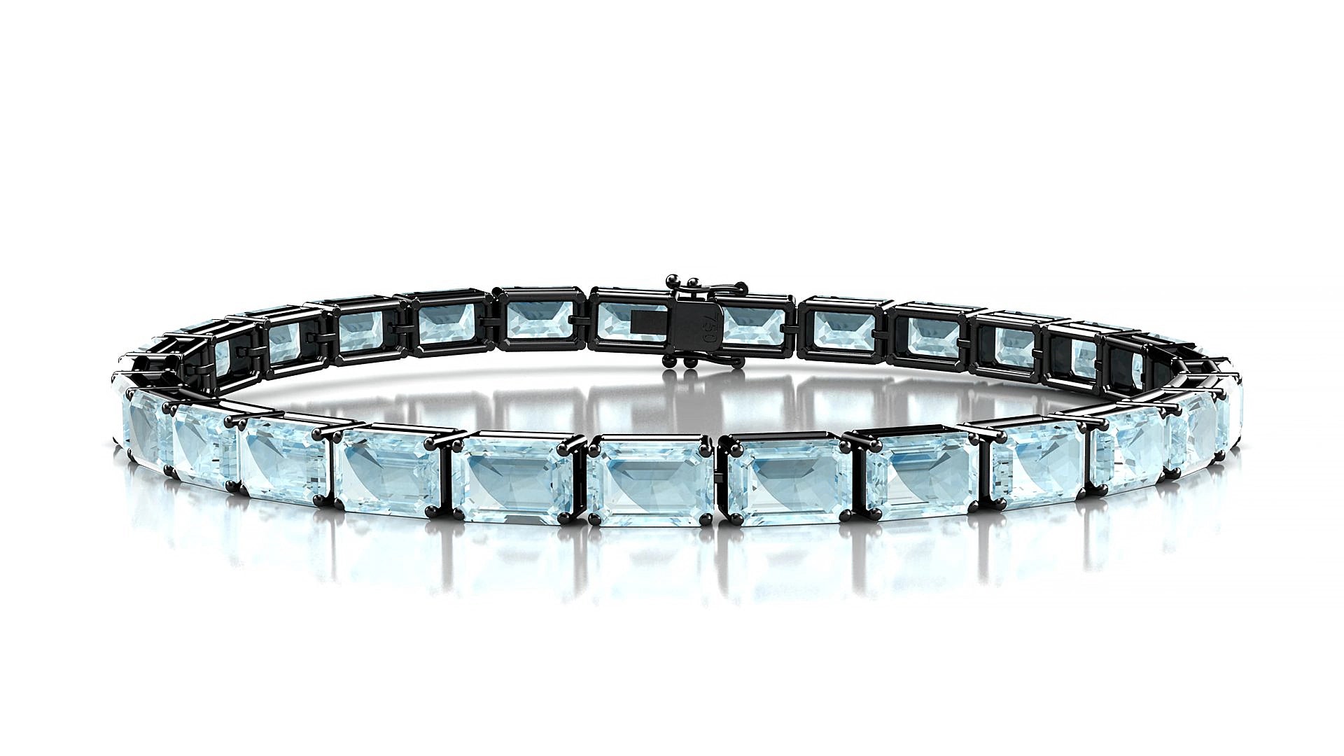 Muzo | 18k Black Gold 6 x 4 mm Emerald Natural Aquamarine 18 cm Tennis Bracelet
