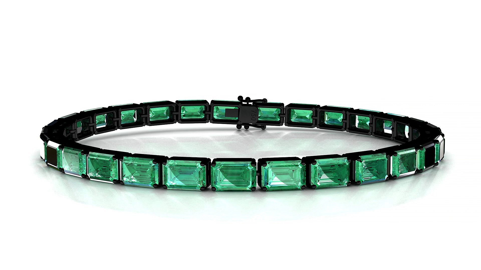 Muzo | 18k Black Gold 6 x 4 mm Emerald Natural Emerald 15 cm Tennis Bracelet