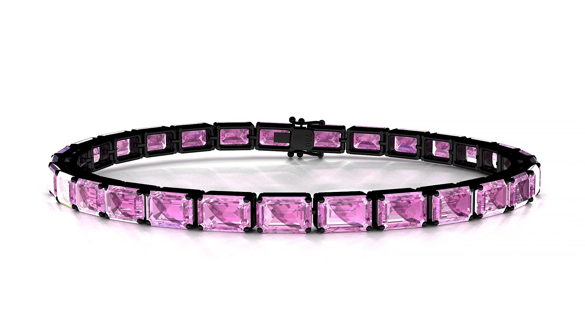 Muzo | 18k Black Gold 6 x 4 mm Emerald Natural Pink Sapphire 16 cm Tennis Bracelet