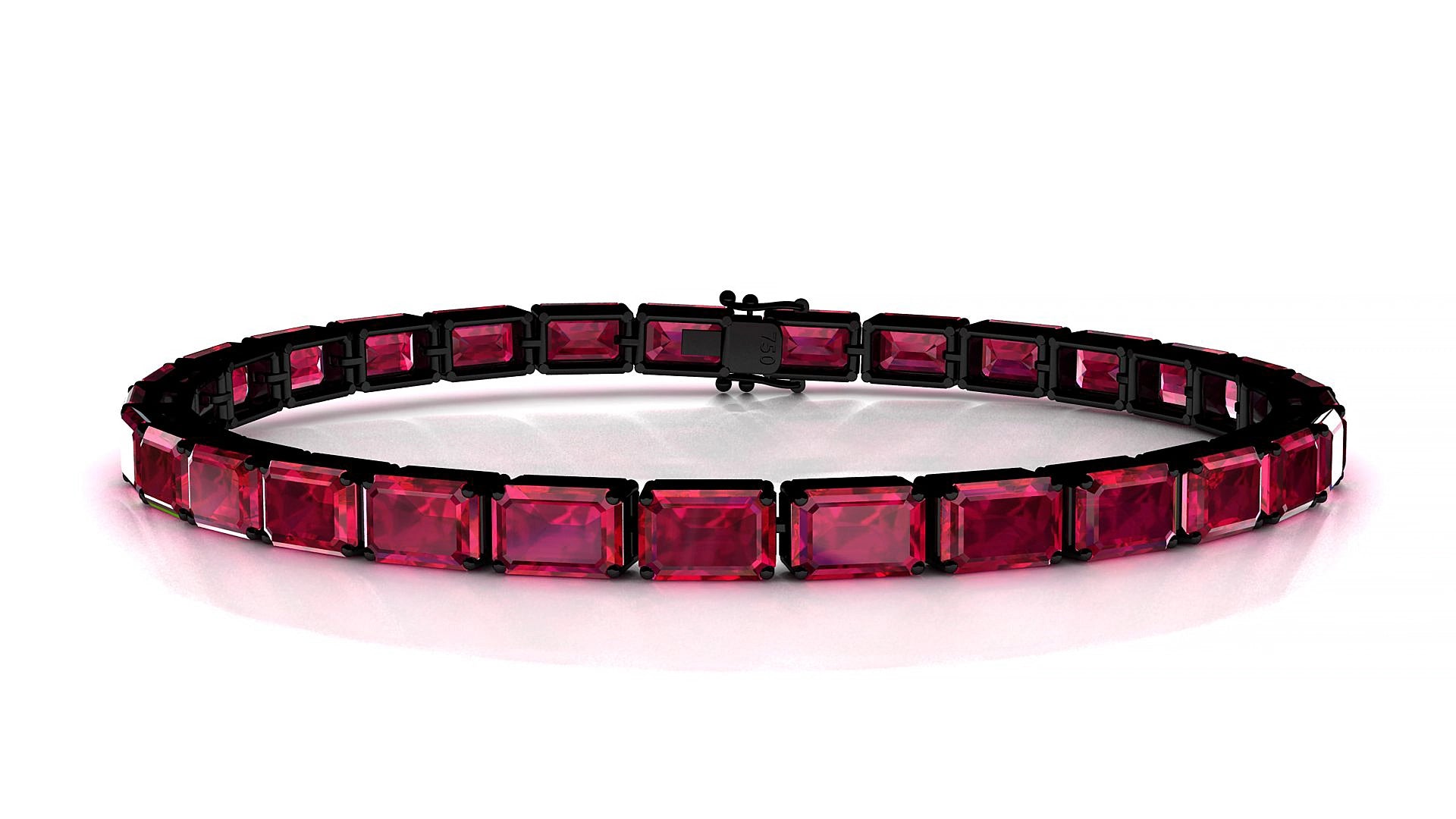 Muzo | 18k Black Gold 6 x 4 mm Emerald Natural Ruby 20 cm Tennis Bracelet