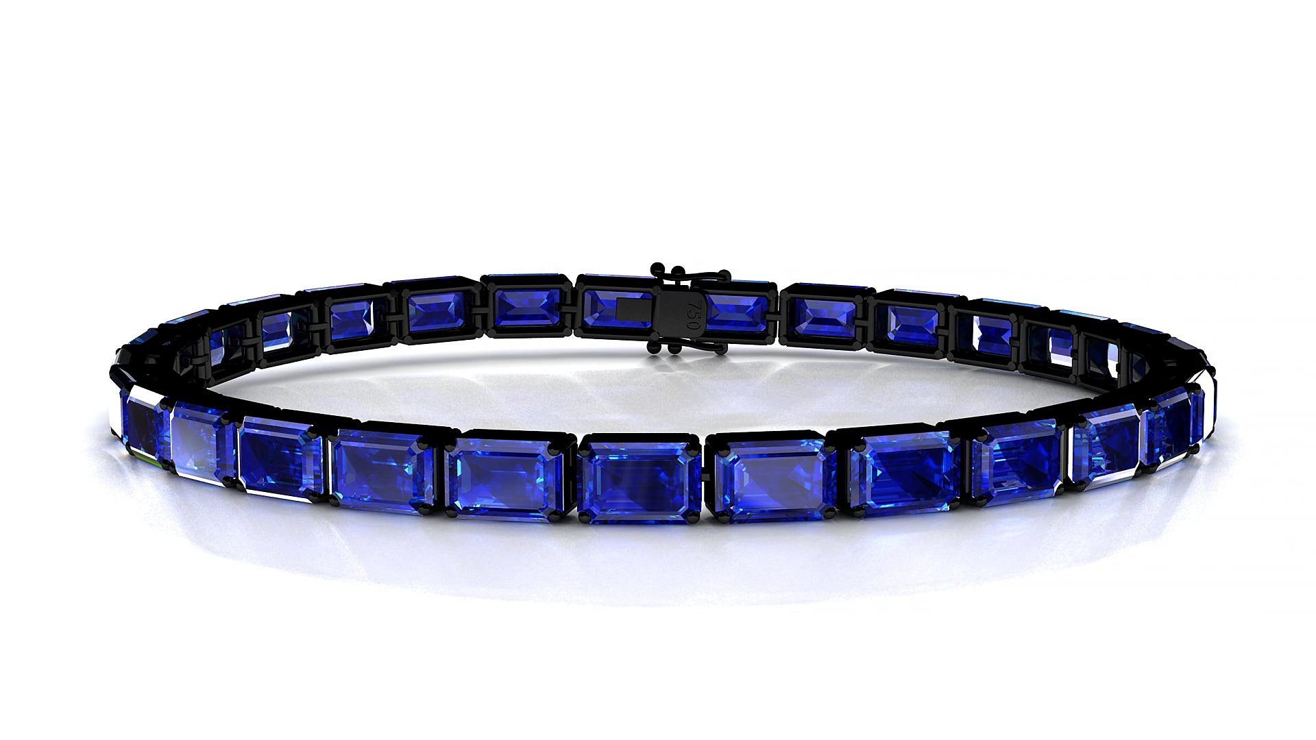 Muzo | 18k Black Gold 6 x 4 mm Emerald Natural Sapphire 16 cm Tennis Bracelet
