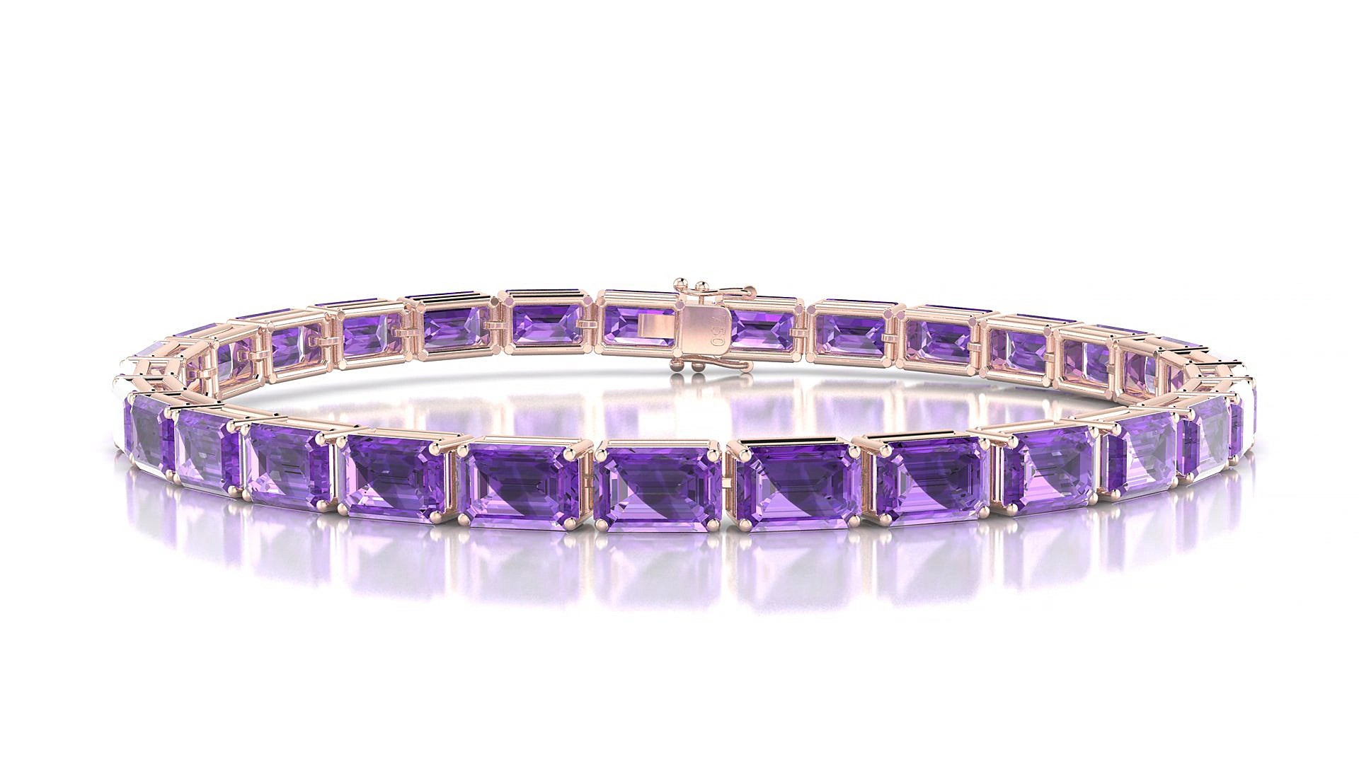 Muzo | 18k Rose Gold 6 x 4 mm Emerald Natural Amethyst 15 cm Tennis Bracelet