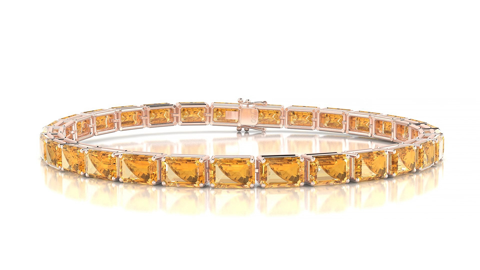 Muzo | 18k Rose Gold 6 x 4 mm Emerald Natural Citrine 16 cm Tennis Bracelet