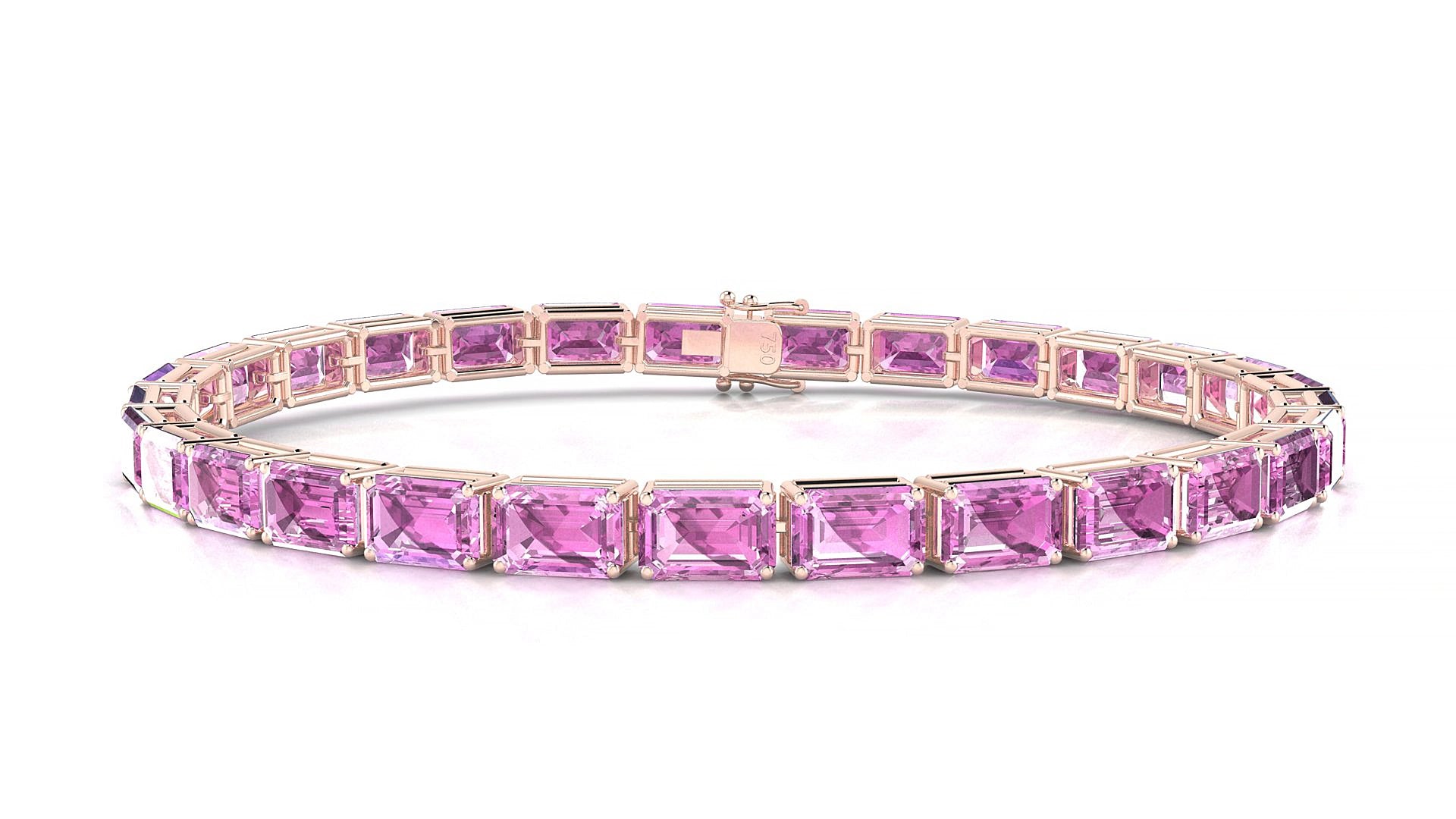 Muzo | 18k Rose Gold 6 x 4 mm Emerald Natural Pink Sapphire 18 cm Tennis Bracelet