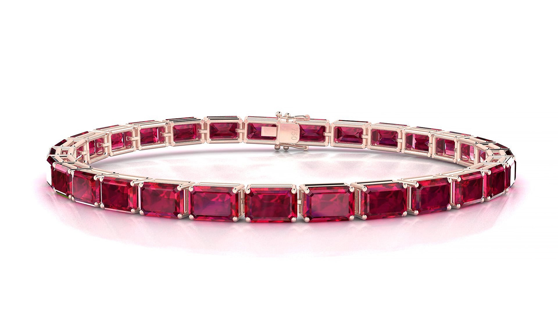 Muzo | 18k Rose Gold 6 x 4 mm Emerald Natural Ruby 19 cm Tennis Bracelet