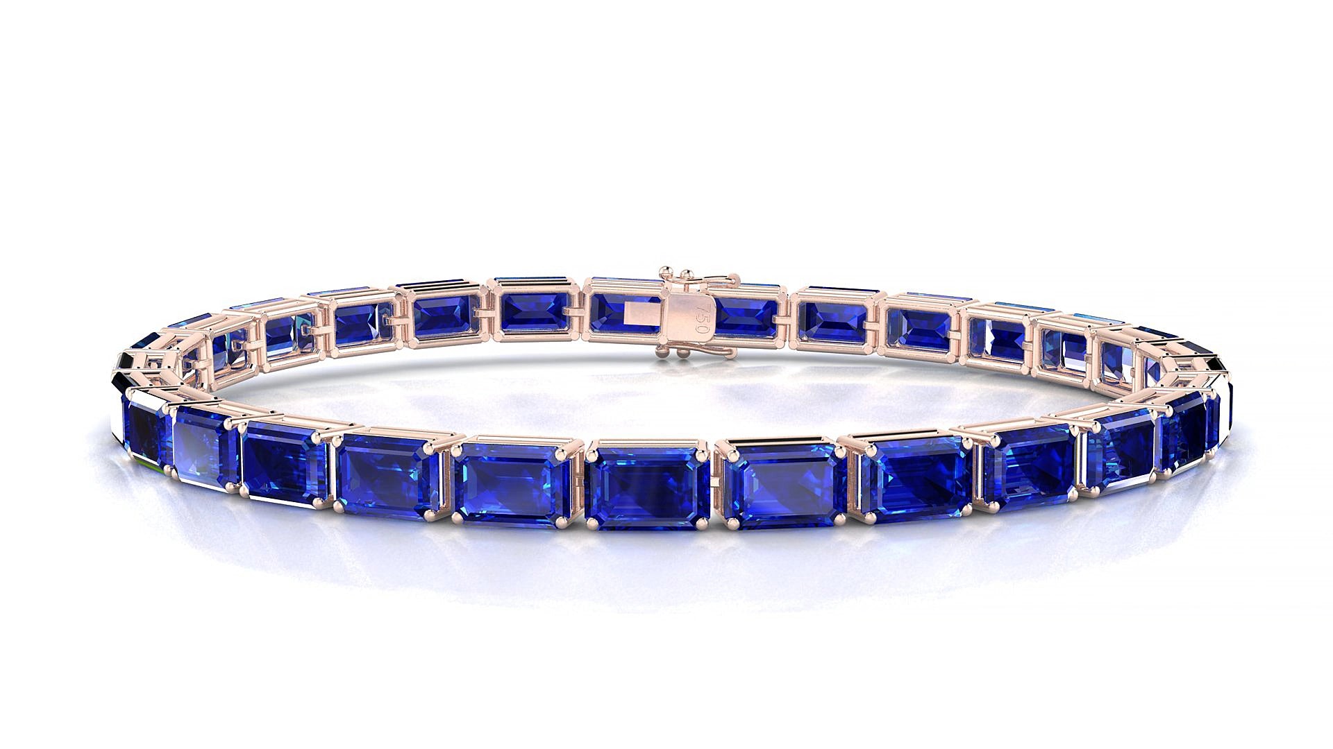 Muzo | 18k Rose Gold 6 x 4 mm Emerald Natural Sapphire 17 cm Tennis Bracelet