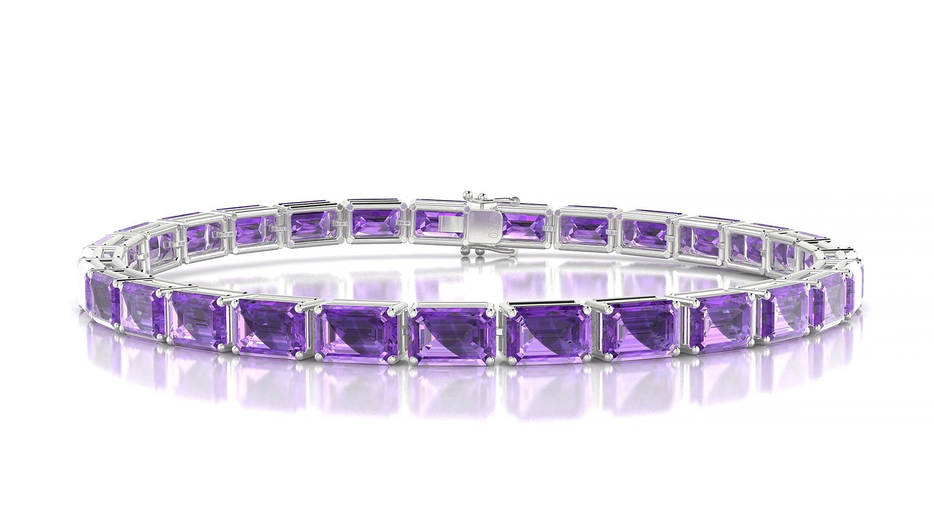 Muzo | 18k White Gold 6 x 4 mm Emerald Natural Amethyst 18 cm Tennis Bracelet