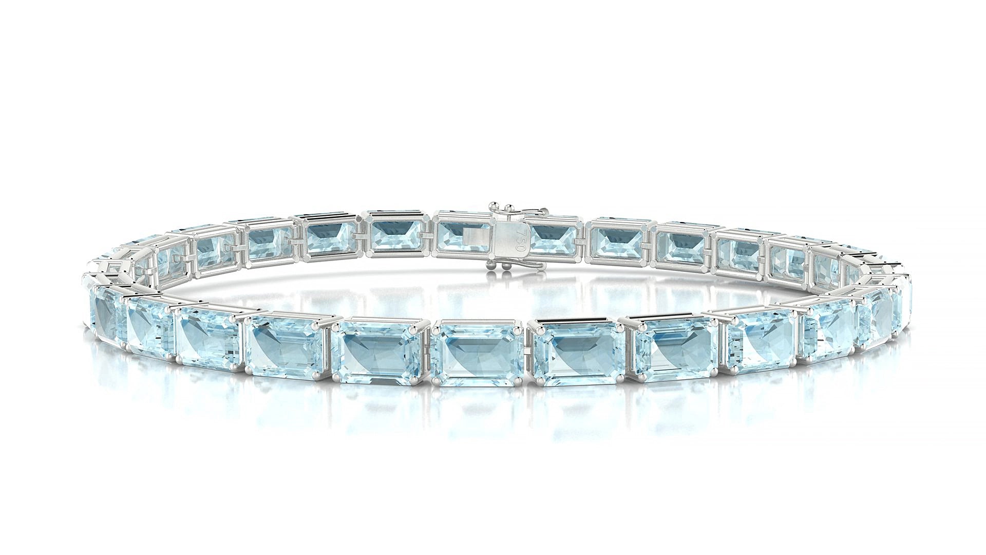 Muzo | 18k White Gold 6 x 4 mm Emerald Natural Aquamarine 17 cm Tennis Bracelet