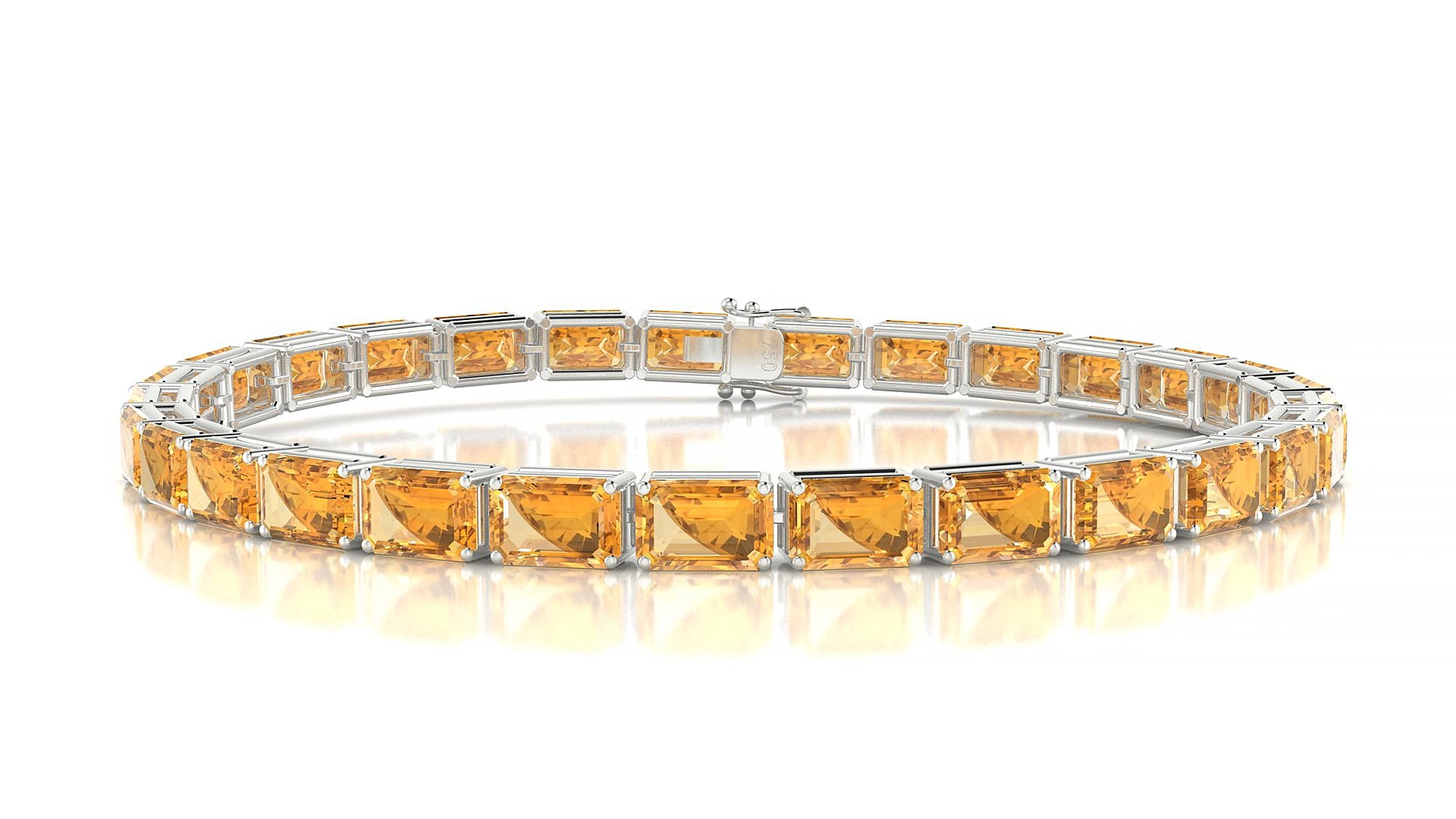 Muzo | 18k White Gold 6 x 4 mm Emerald Natural Citrine 19 cm Tennis Bracelet