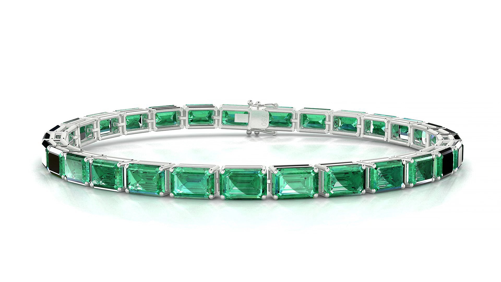 Muzo | 18k White Gold 6 x 4 mm Emerald Natural Emerald 20 cm Tennis Bracelet