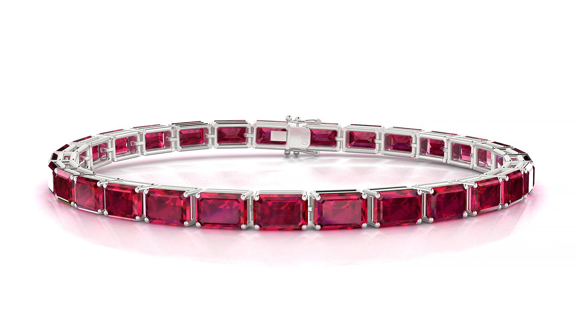 Muzo | 18k White Gold 6 x 4 mm Emerald Natural Ruby 15 cm Tennis Bracelet