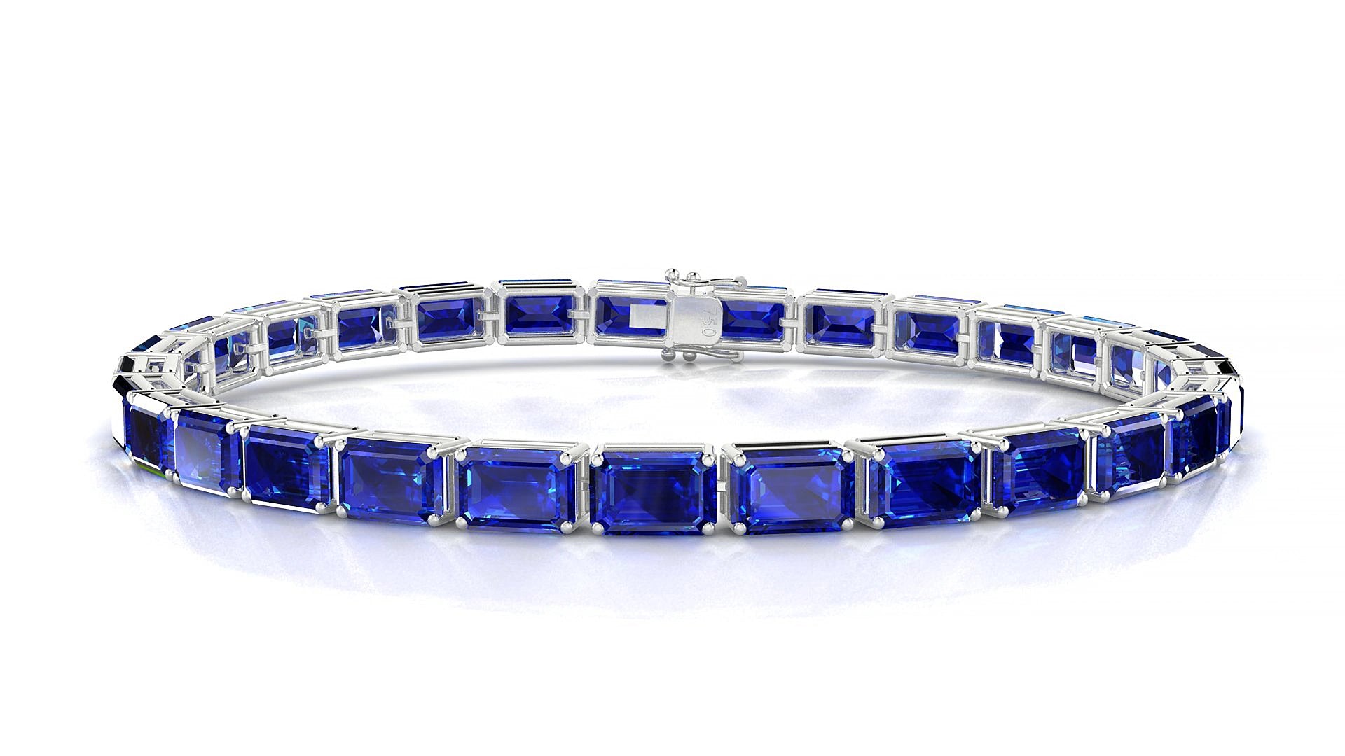 Muzo | 18k White Gold 6 x 4 mm Emerald Natural Sapphire 20 cm Tennis Bracelet