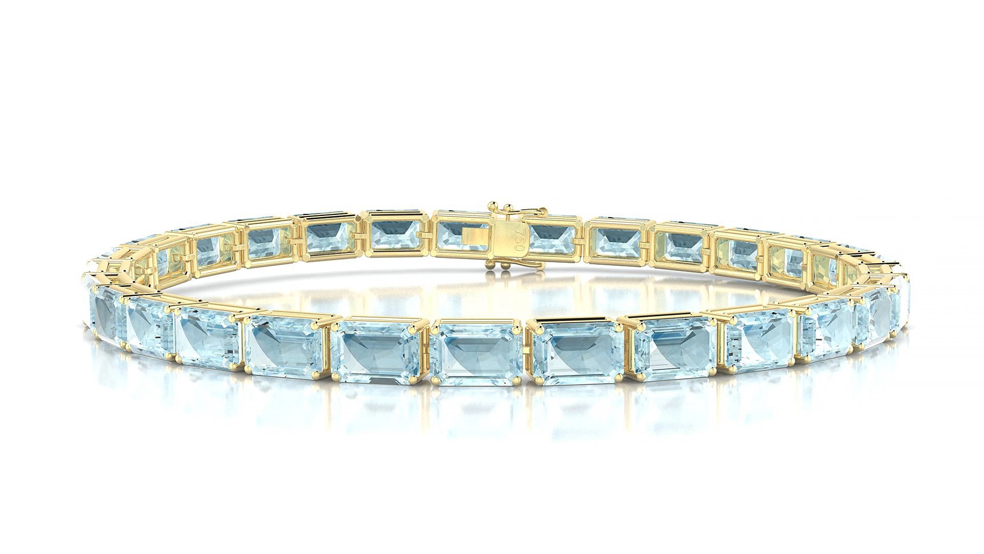 Muzo | 18k Yellow Gold 6 x 4 mm Emerald Natural Aquamarine 20 cm Tennis Bracelet