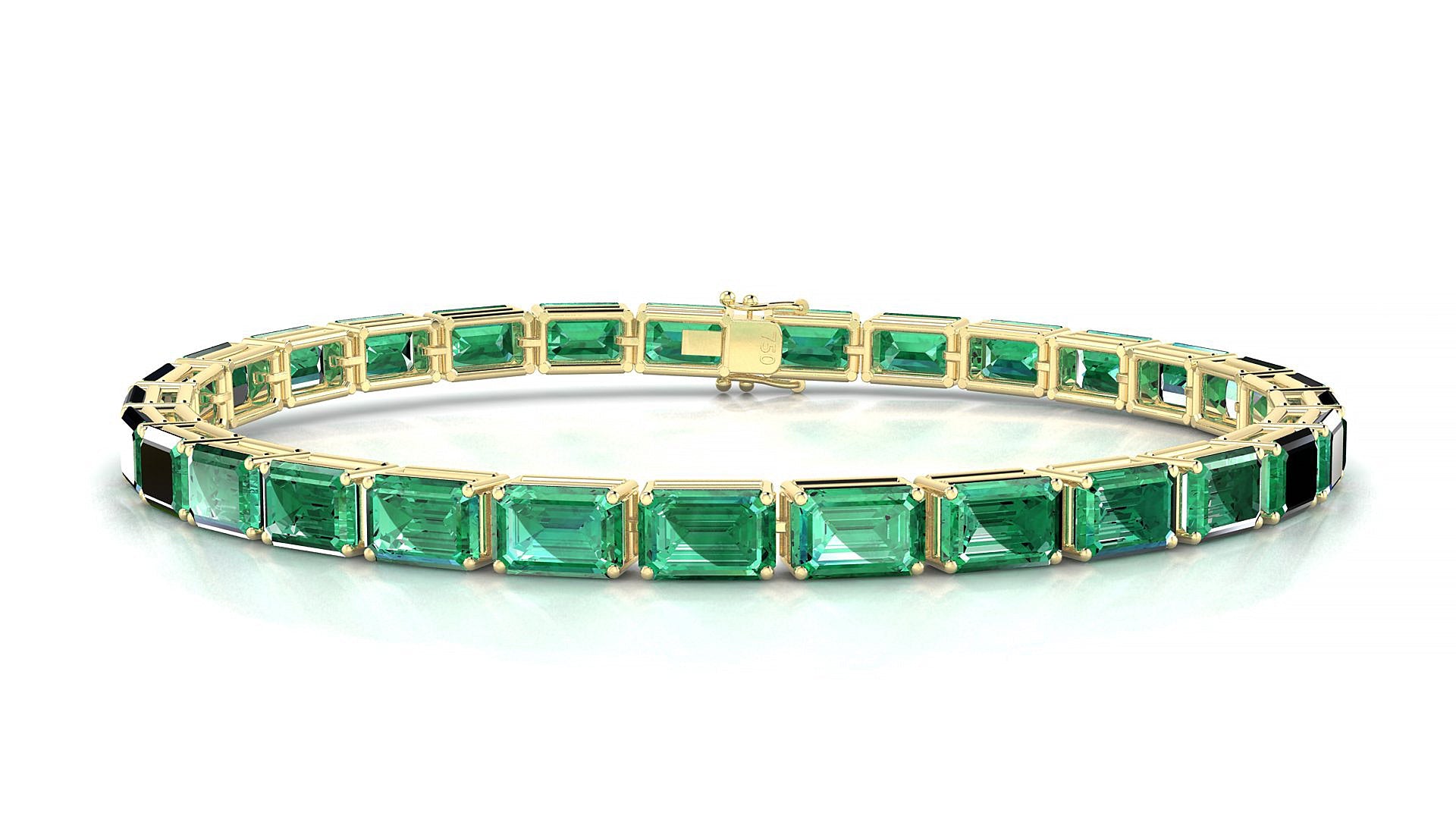 Muzo | 18k Yellow Gold 6 x 4 mm Emerald Natural Emerald Tennis Bracelet