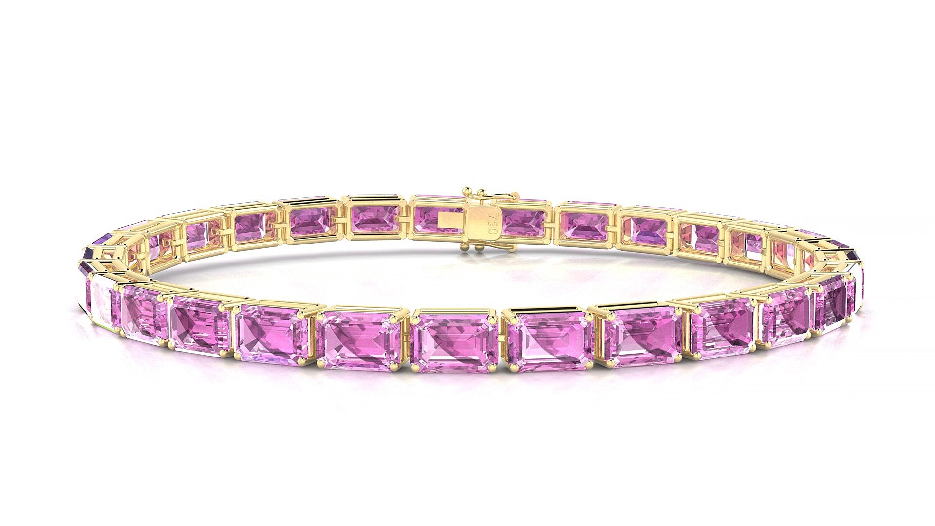 Muzo | 18k Yellow Gold 6 x 4 mm Emerald Natural Pink Sapphire 16 cm Tennis Bracelet