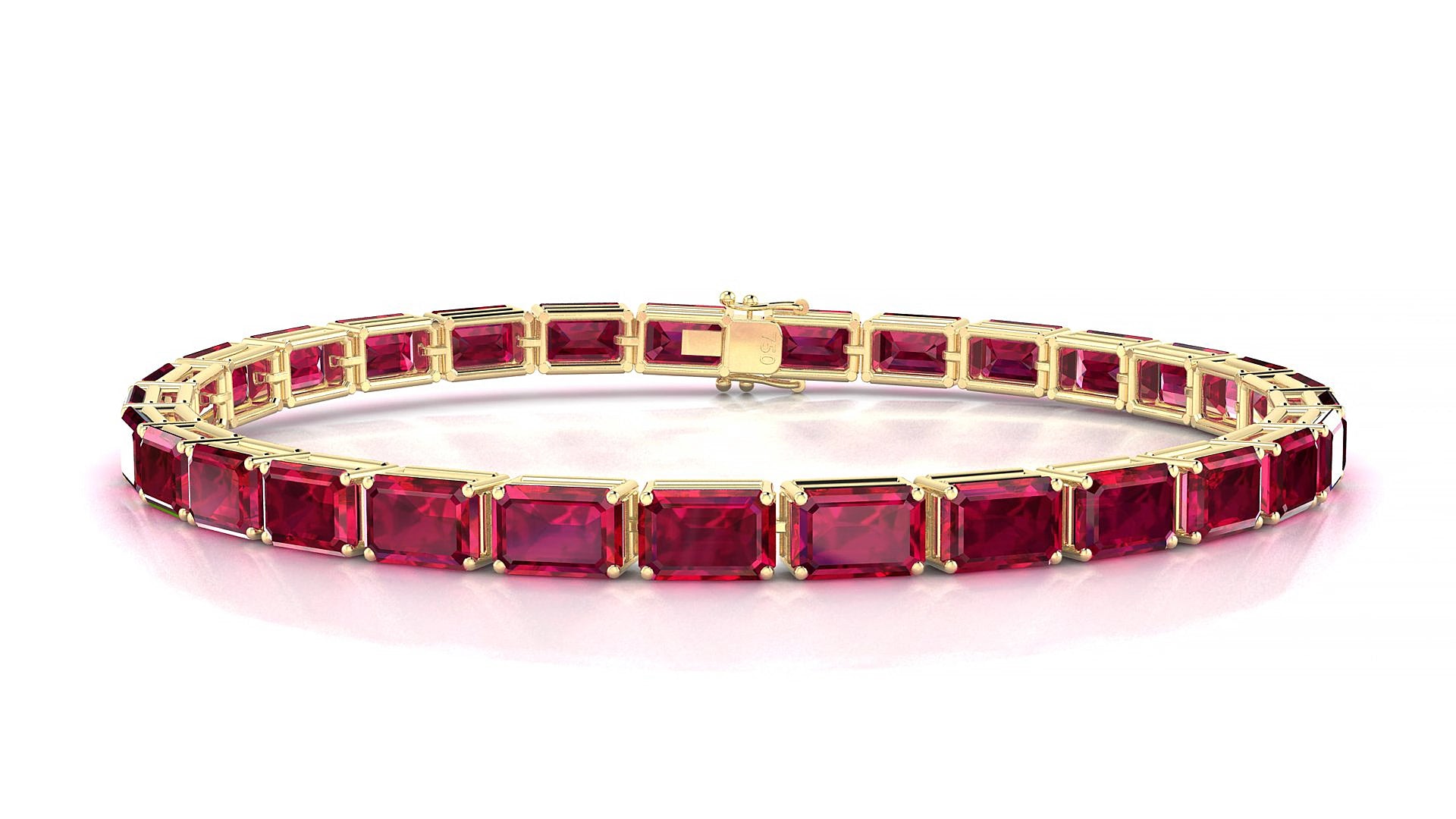 Muzo | 18k Yellow Gold 6 x 4 mm Emerald Natural Ruby 20 cm Tennis Bracelet