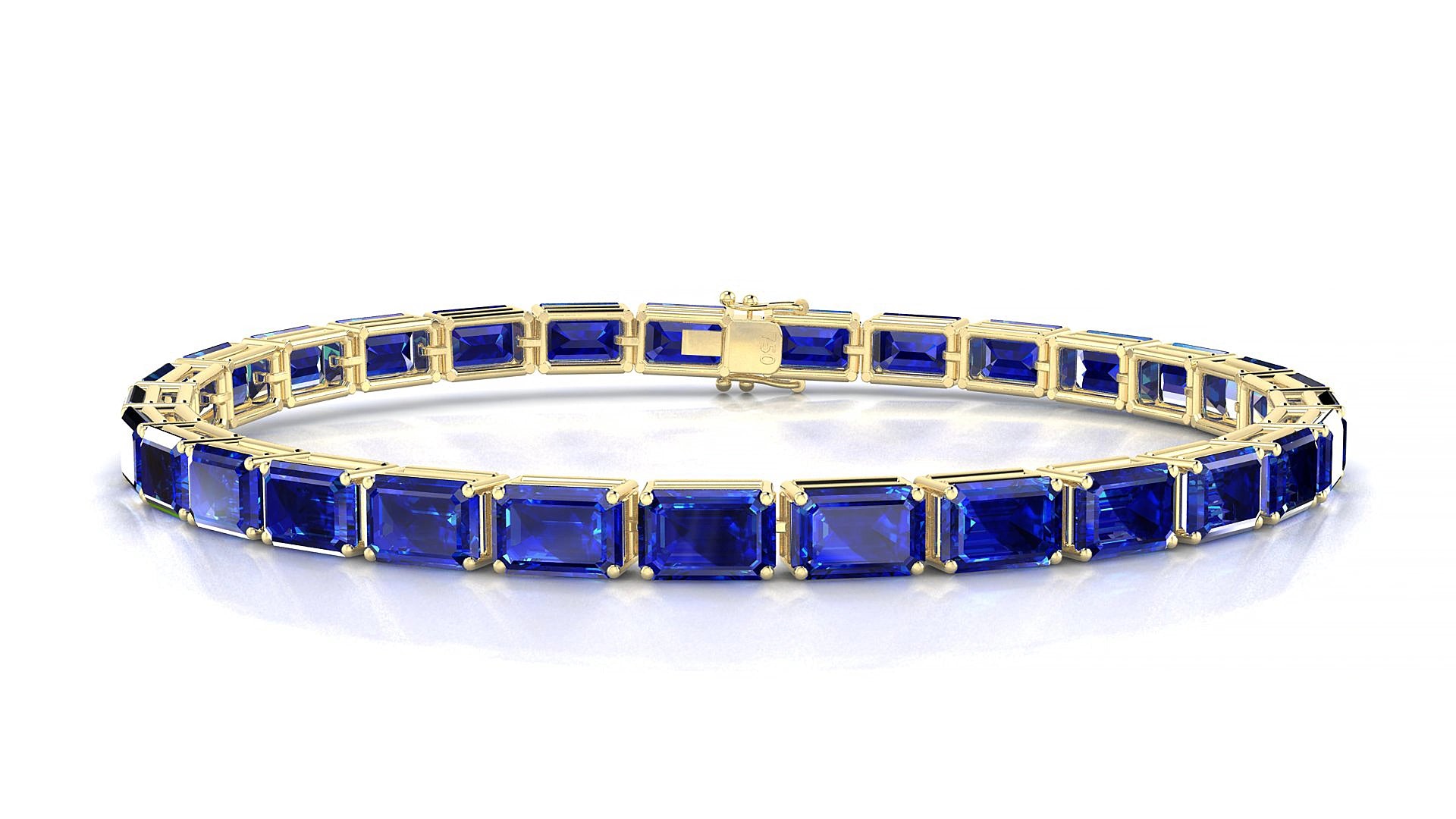 Muzo | 18k Yellow Gold 6 x 4 mm Emerald Natural Sapphire 19 cm Tennis Bracelet