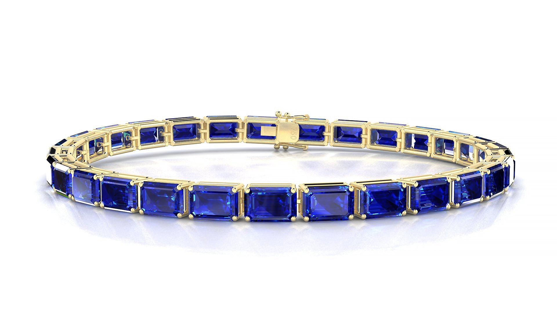 Muzo | 18k Yellow Gold 6 x 4 mm Emerald Natural Sapphire Tennis Bracelet
