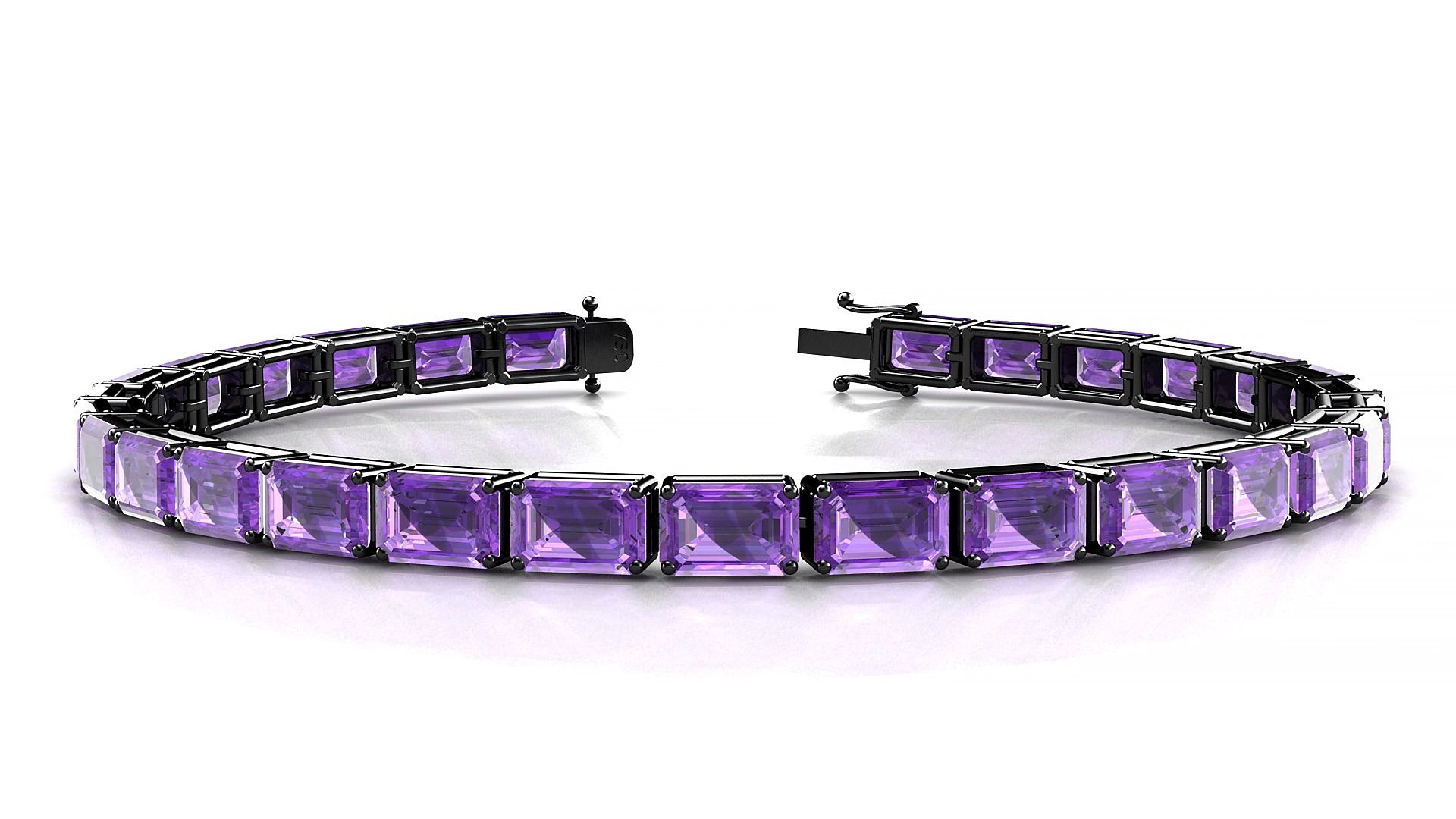 Muzo | 18k Black Gold 6 x 4 mm Emerald Natural Amethyst 19 cm Tennis Bracelet