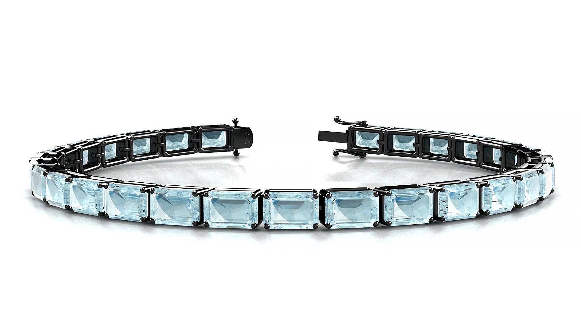 Muzo | 18k Black Gold 6 x 4 mm Emerald Natural Aquamarine 17 cm Tennis Bracelet