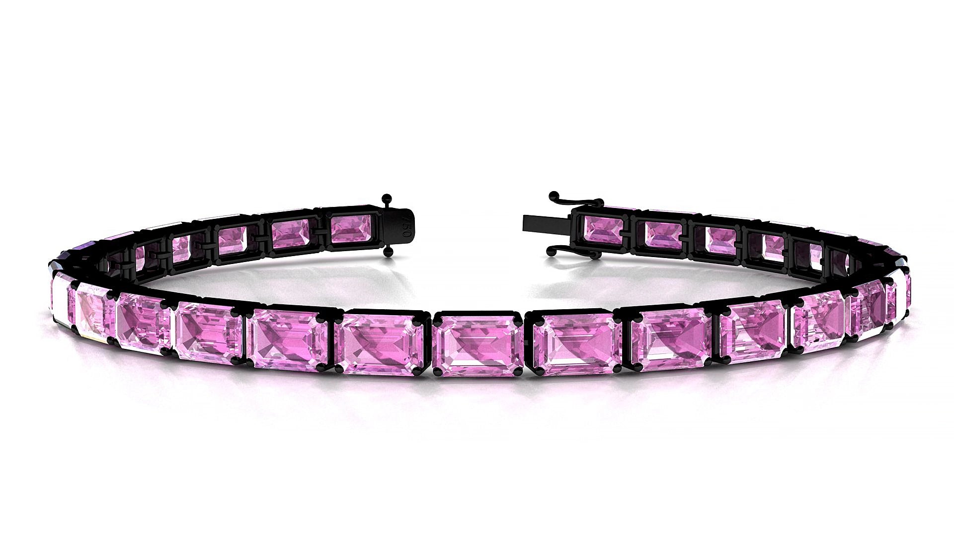 Muzo | 18k Black Gold 6 x 4 mm Emerald Natural Pink Sapphire 17 cm Tennis Bracelet