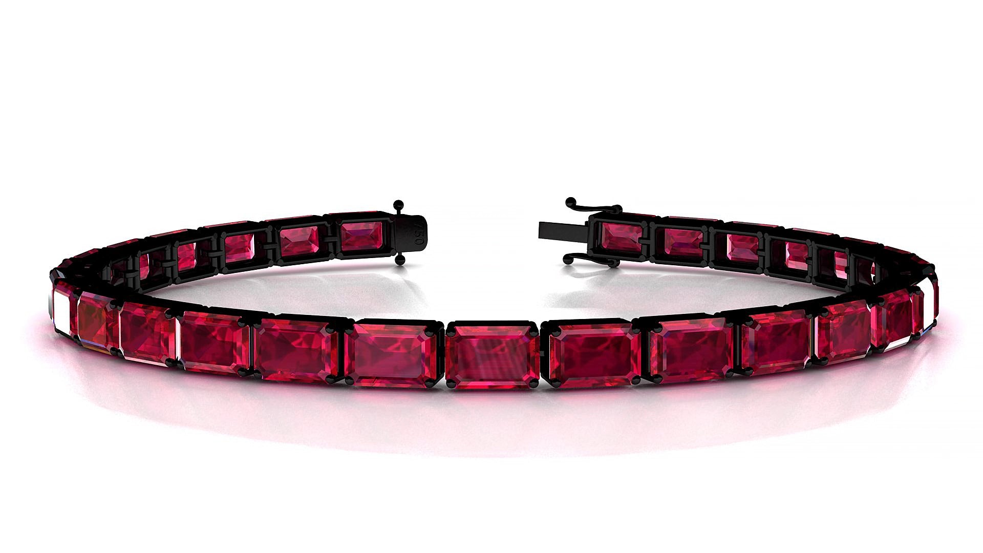 Muzo | 18k Black Gold 6 x 4 mm Emerald Natural Ruby 20 cm Tennis Bracelet