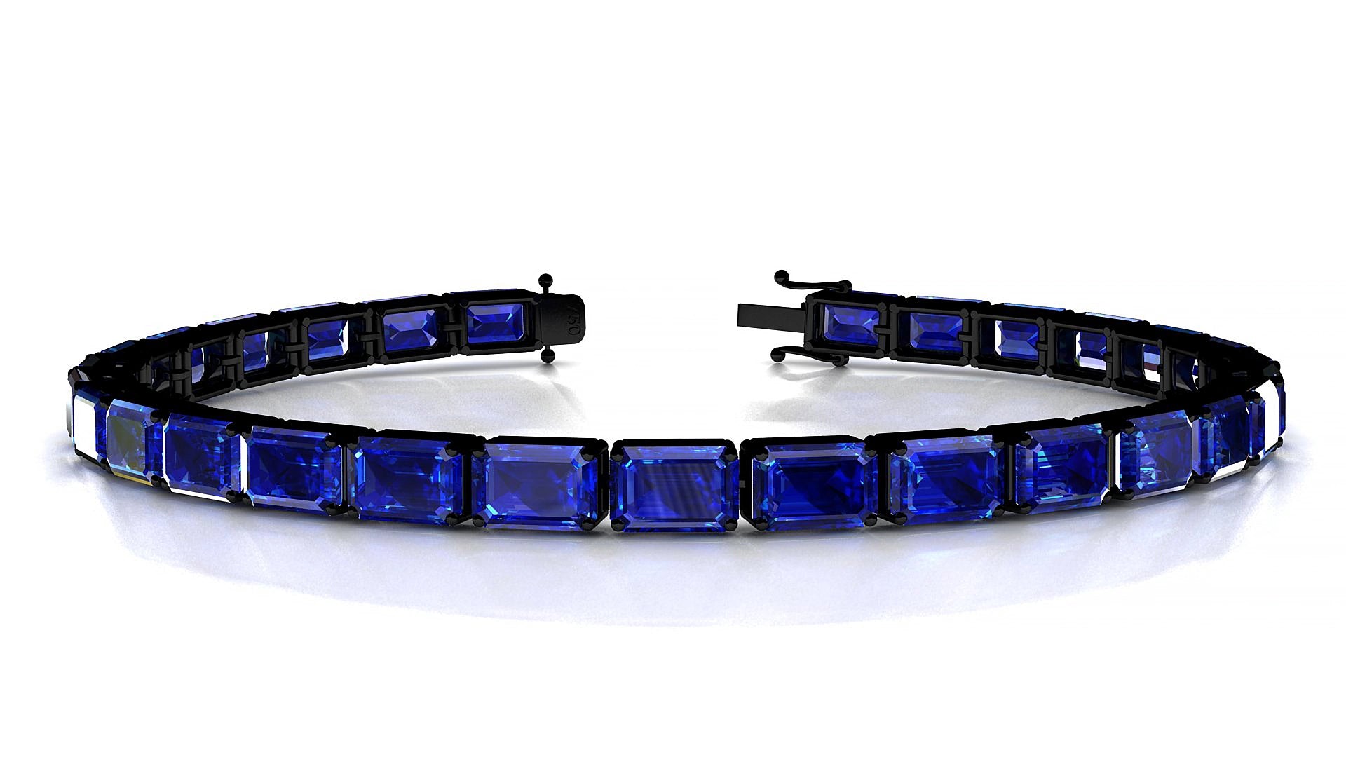 Muzo | 18k Black Gold 6 x 4 mm Emerald Natural Sapphire 17 cm Tennis Bracelet