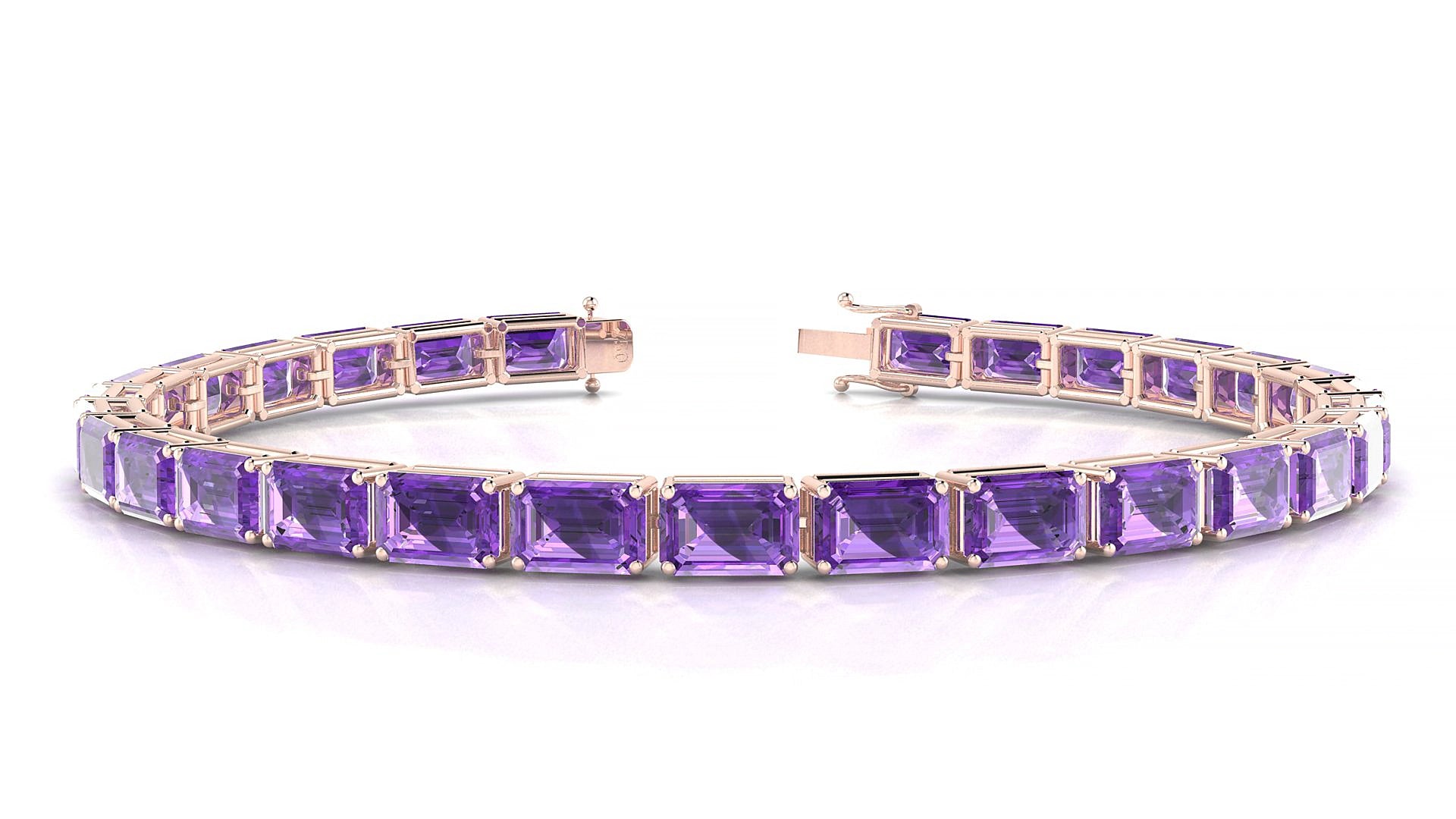 Muzo | 18k Rose Gold 6 x 4 mm Emerald Natural Amethyst 15 cm Tennis Bracelet
