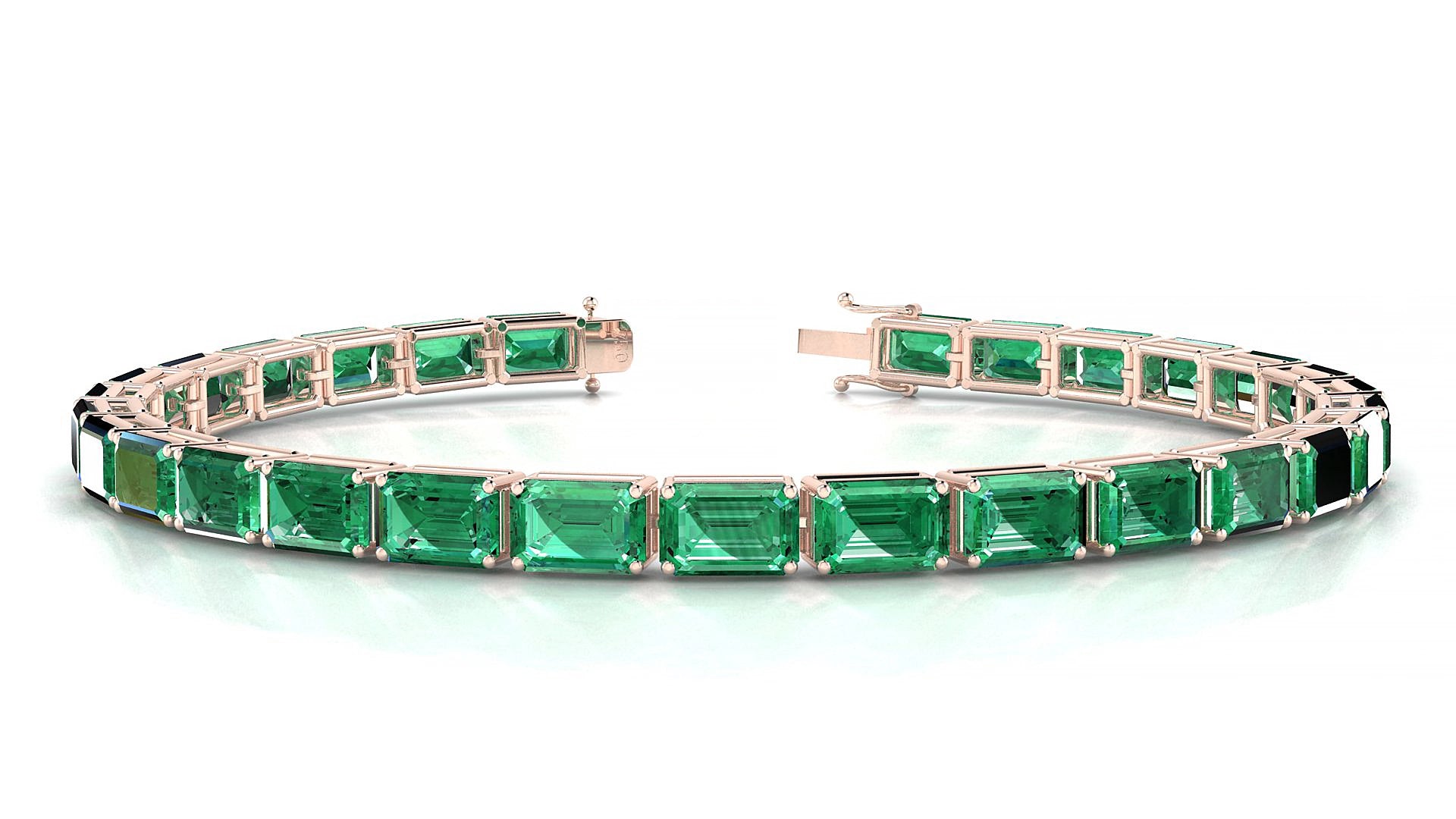 Muzo | 18k Rose Gold 6 x 4 mm Emerald Natural Emerald 20 cm Tennis Bracelet