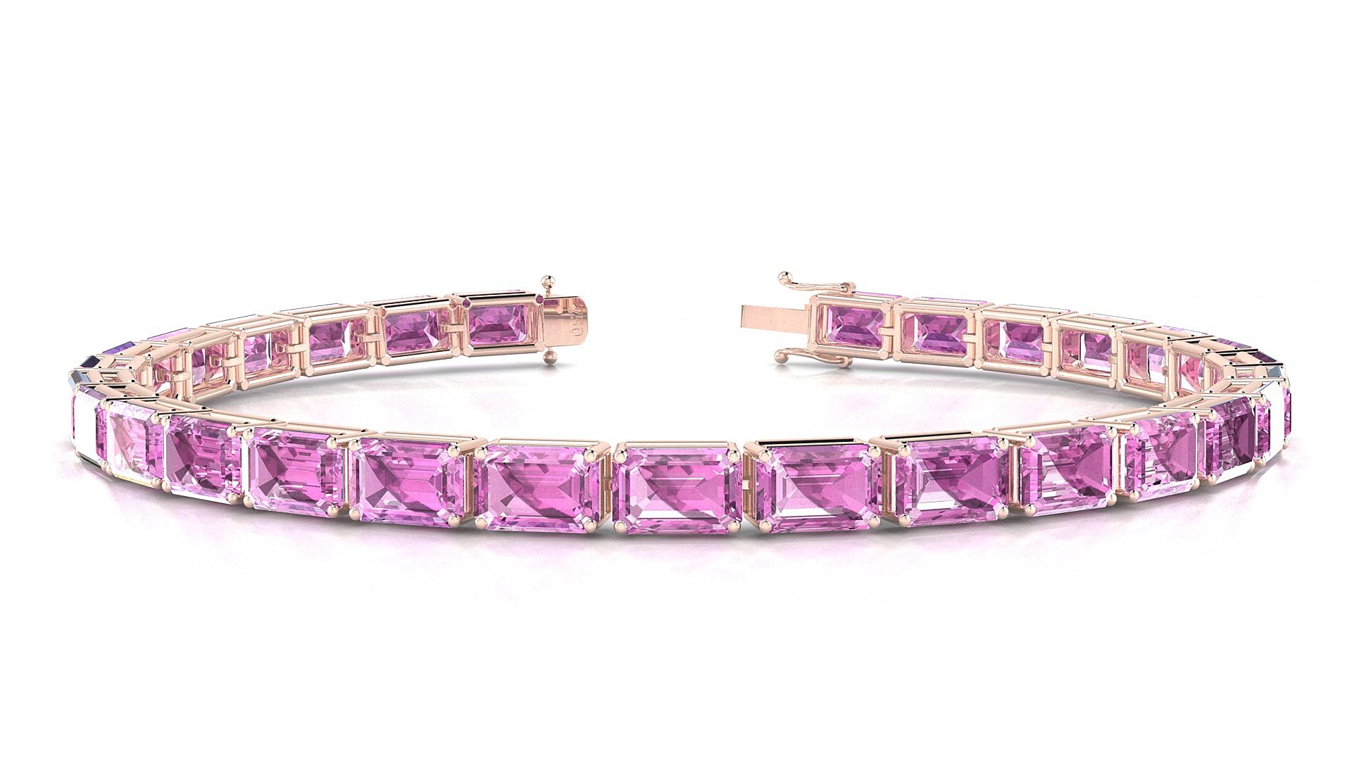 Muzo | 18k Rose Gold 6 x 4 mm Emerald Natural Pink Sapphire 17 cm Tennis Bracelet