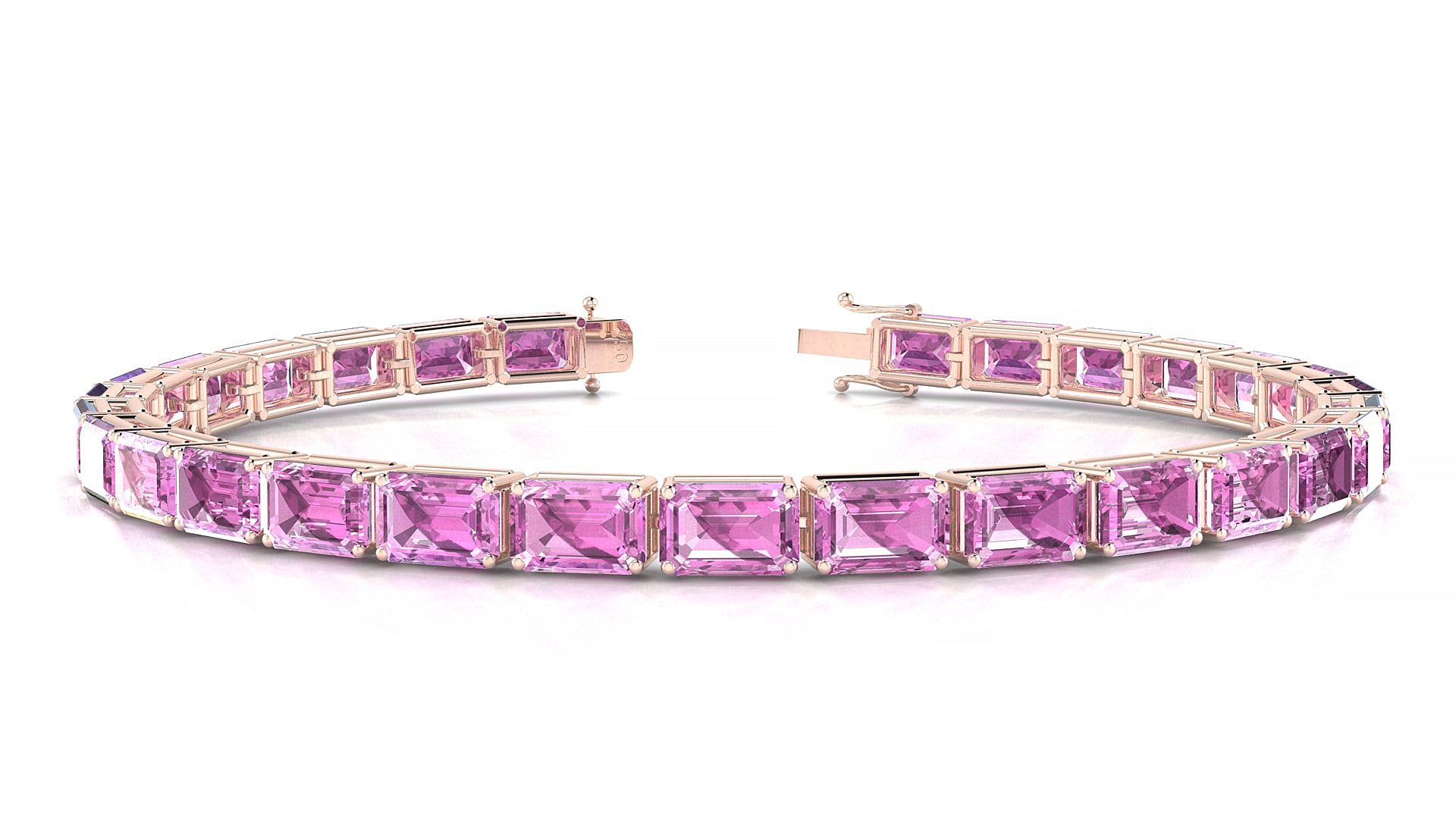 Muzo | 18k Rose Gold 6 x 4 mm Emerald Natural Pink Sapphire Tennis Bracelet