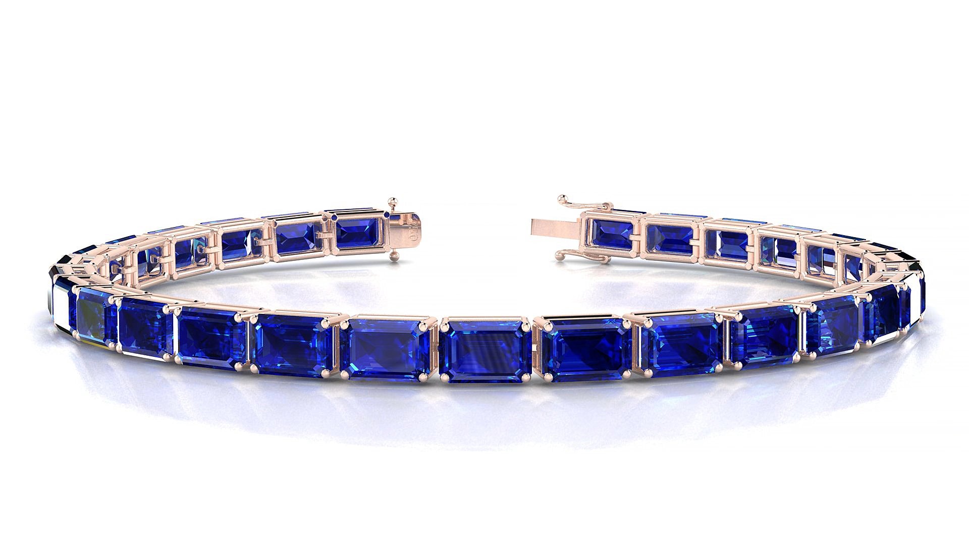 Muzo | 18k Rose Gold 6 x 4 mm Emerald Natural Sapphire 17 cm Tennis Bracelet
